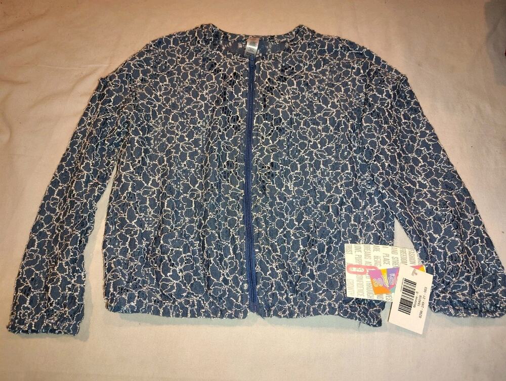 LuLaRoe Monroe Girls Jacket NWT Blue Diecut White Trim Size 6 NEW